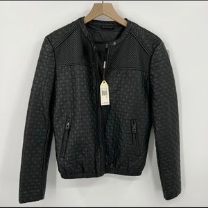 NWT M.L.L.P. Black Colette Faux Leather Black Bomber Jacket M